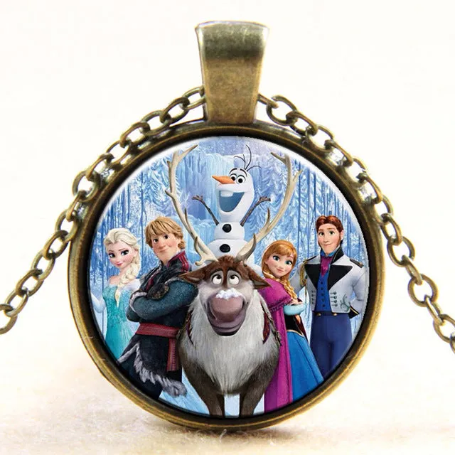 Princess ELSA Anna silver coated glass pendant necklace popular in Europe and America