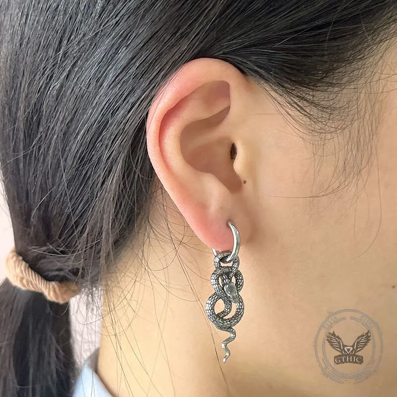 Punk Coiled Snake Stainless Steel Earrings