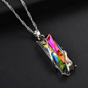 Rainbow Stone Tree Of Life Pendant Necklace For Women Men Long Chain  Crystal Glass Leaves Square Necklaces