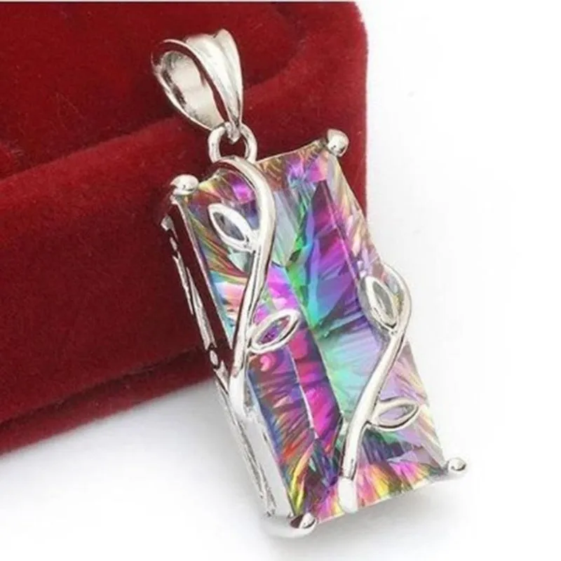 Rainbow Stone Tree Of Life Pendant Necklace For Women Men Long Chain  Crystal Glass Leaves Square Necklaces