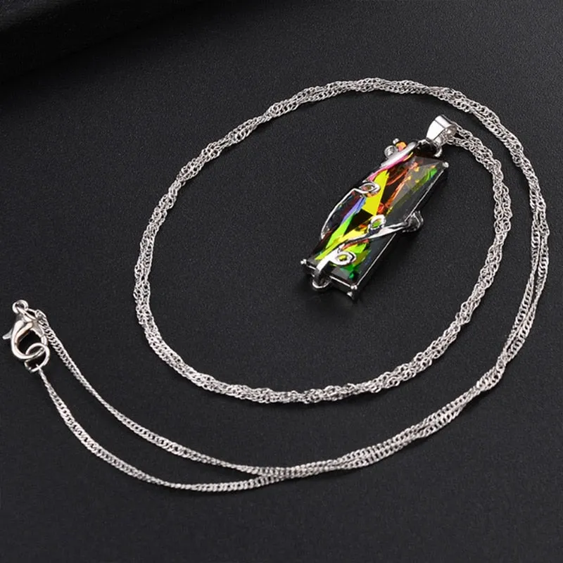 Rainbow Stone Tree Of Life Pendant Necklace For Women Men Long Chain  Crystal Glass Leaves Square Necklaces