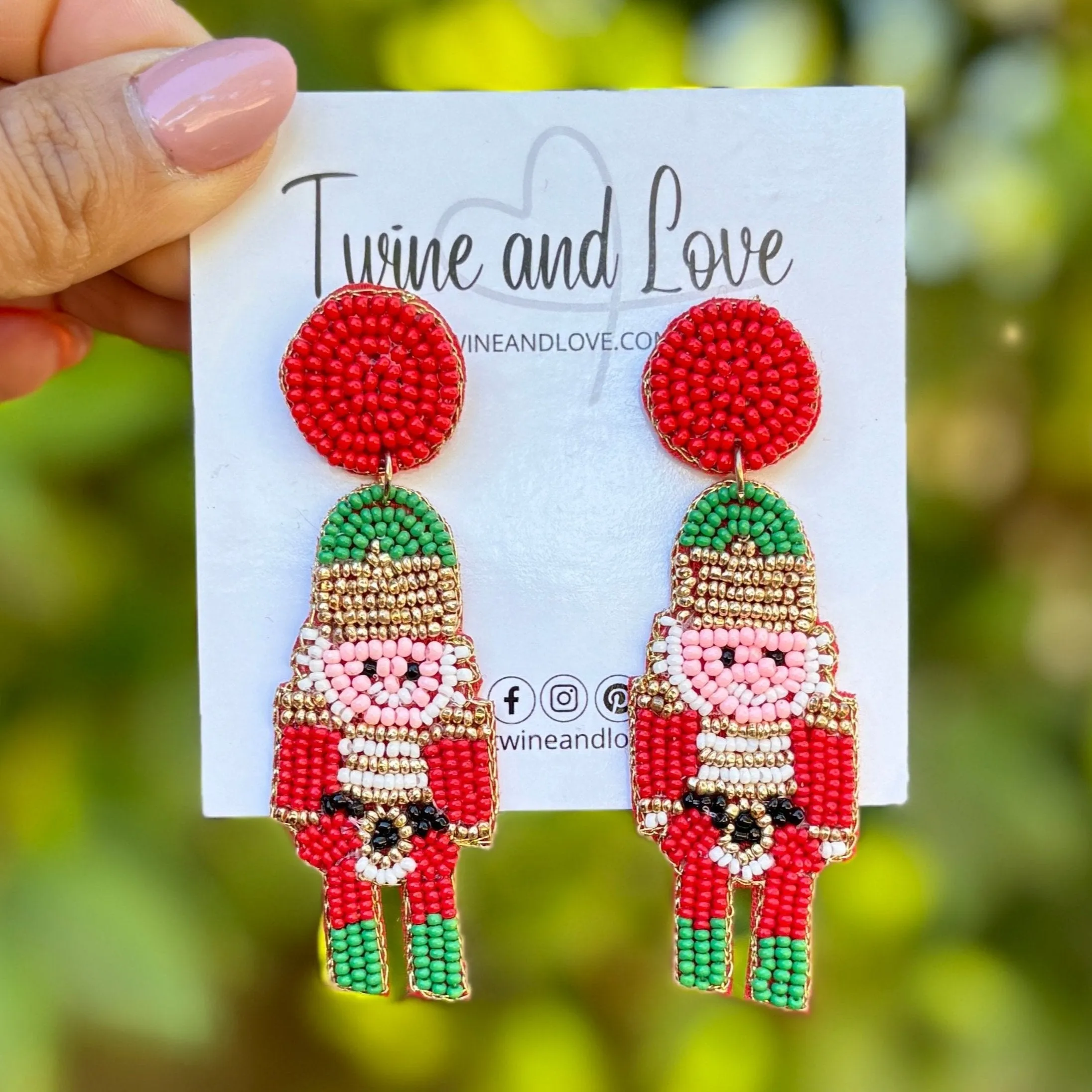 Red Green Nutcracker Beaded Earrings