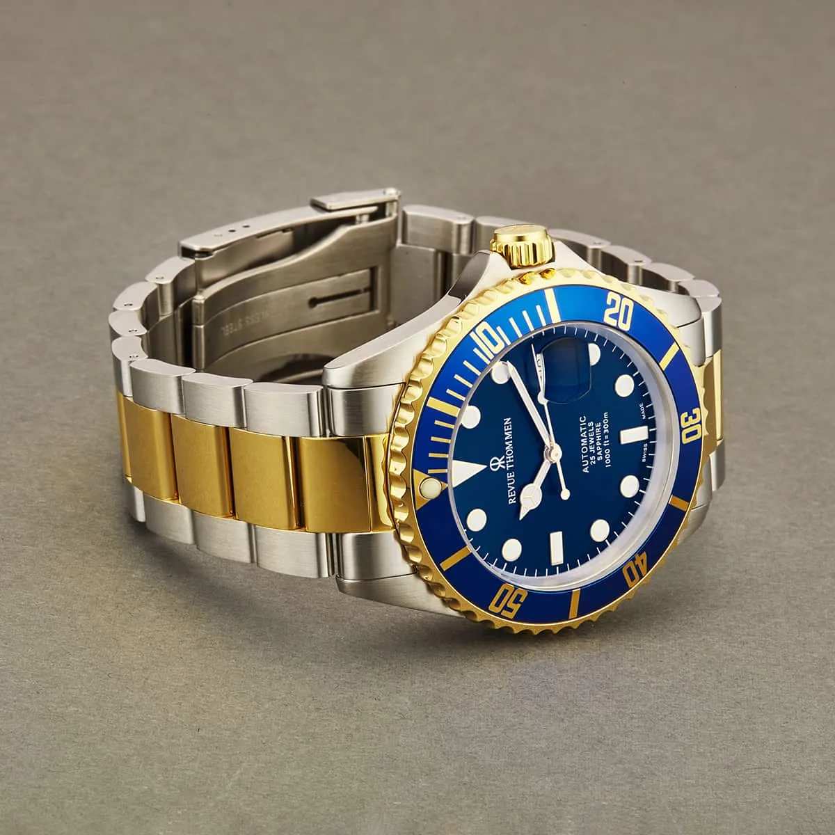 Revue Thommen Men's 17571.2145 'Diver' Blue Dial Stainless Steel/Goldtone Bracelet Swiss Automatic Watch