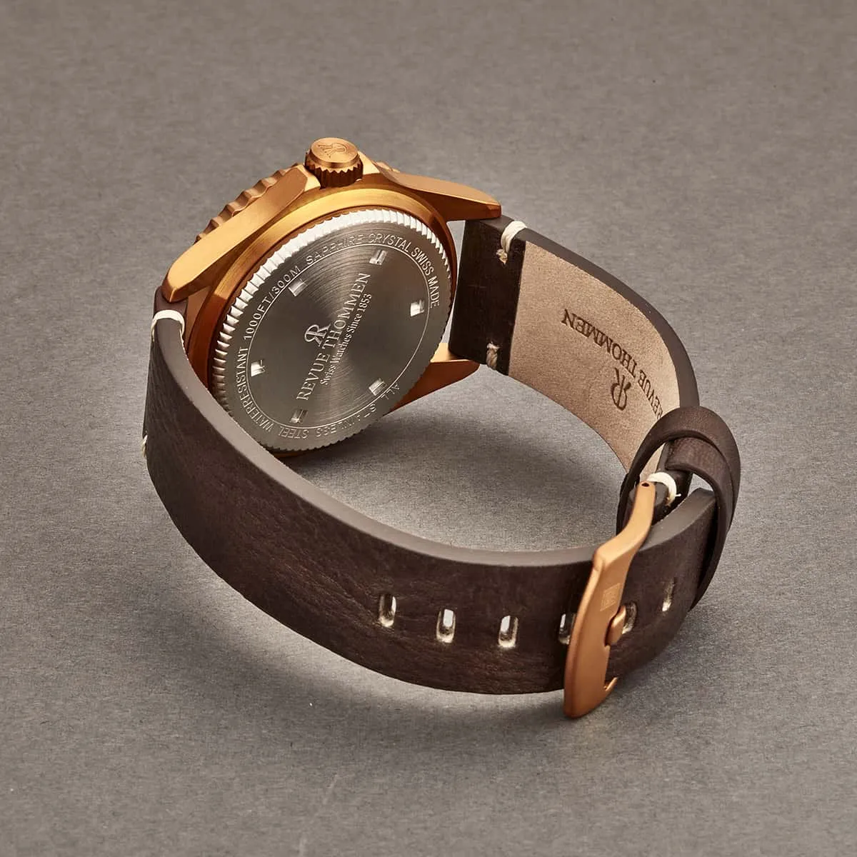 Revue Thommen Men's 17571.2595 'Diver' Blue Dial Brown Leather Strap Bronze/Steel Automatic Watch