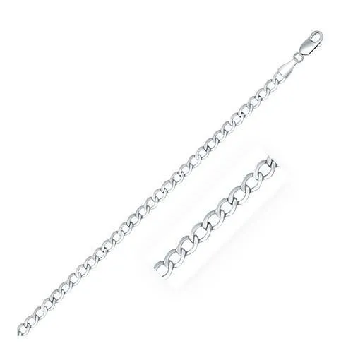 Rhodium Plated 3.7mm Sterling Silver Curb Style Chain, size 16''