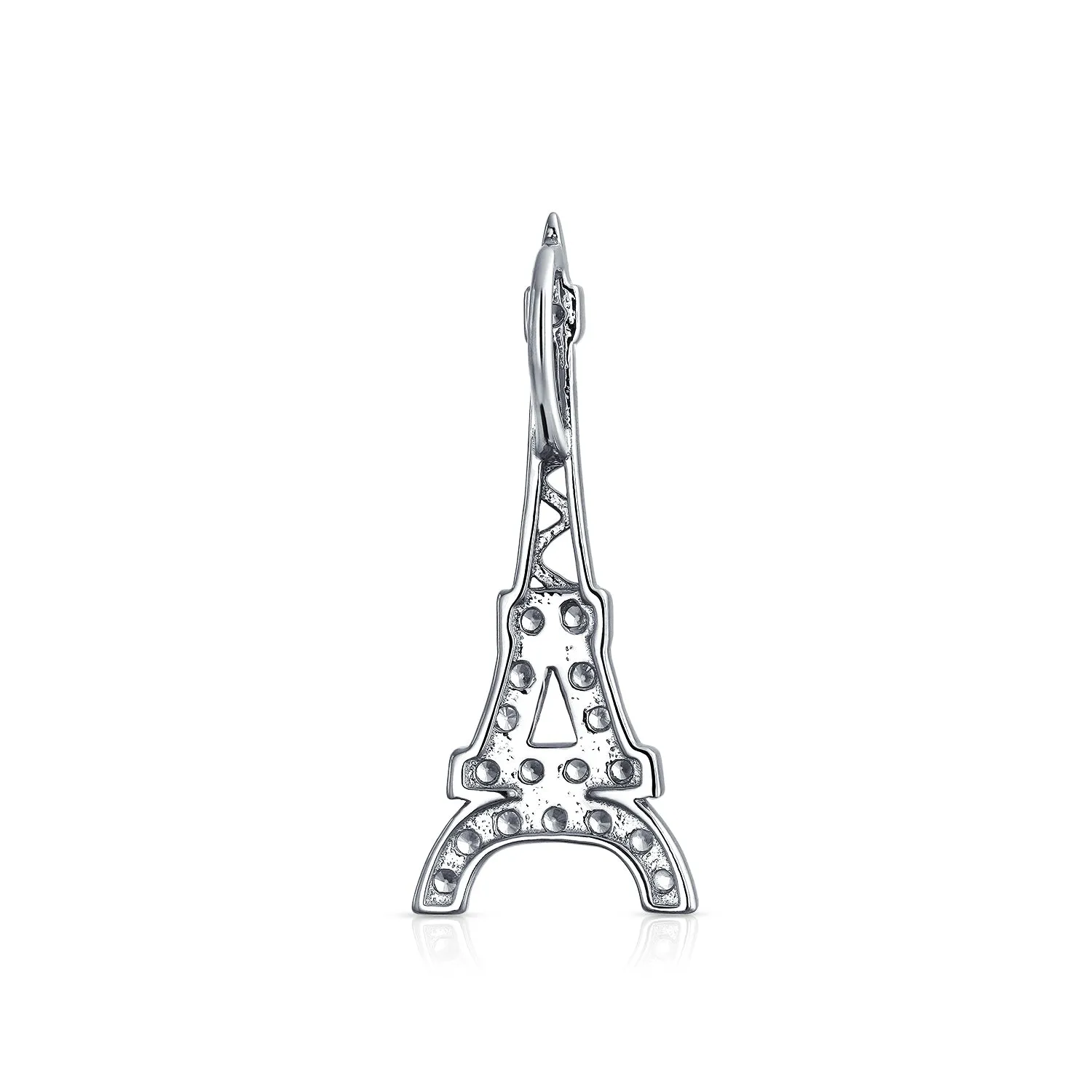 Rose Gold Eiffel Tower Pendant Necklace with Cubic Zirconia Pave on Sterling Silver