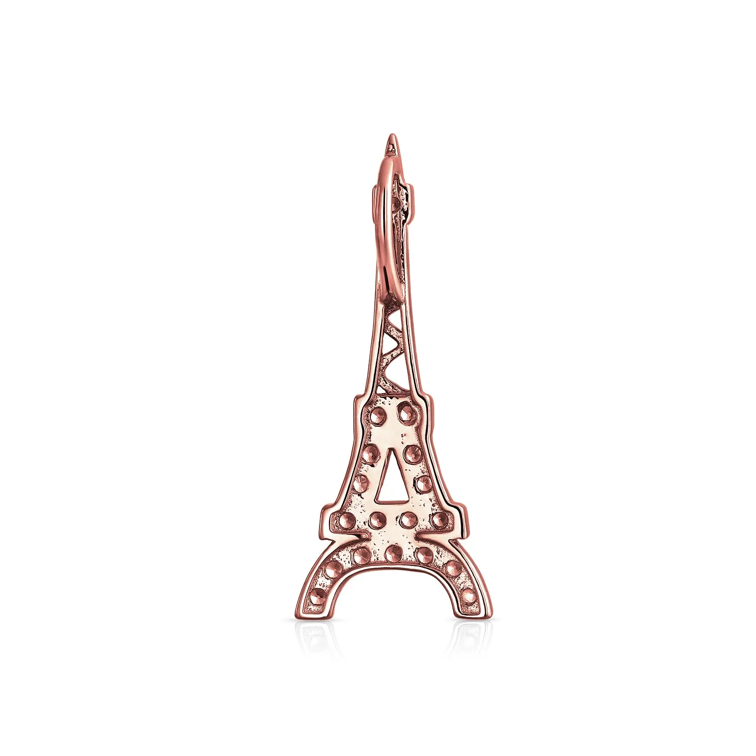 Rose Gold Eiffel Tower Pendant Necklace with Cubic Zirconia Pave on Sterling Silver