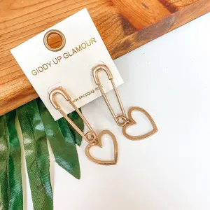 Safely Stylish Heart Dangle Earrings in Gold