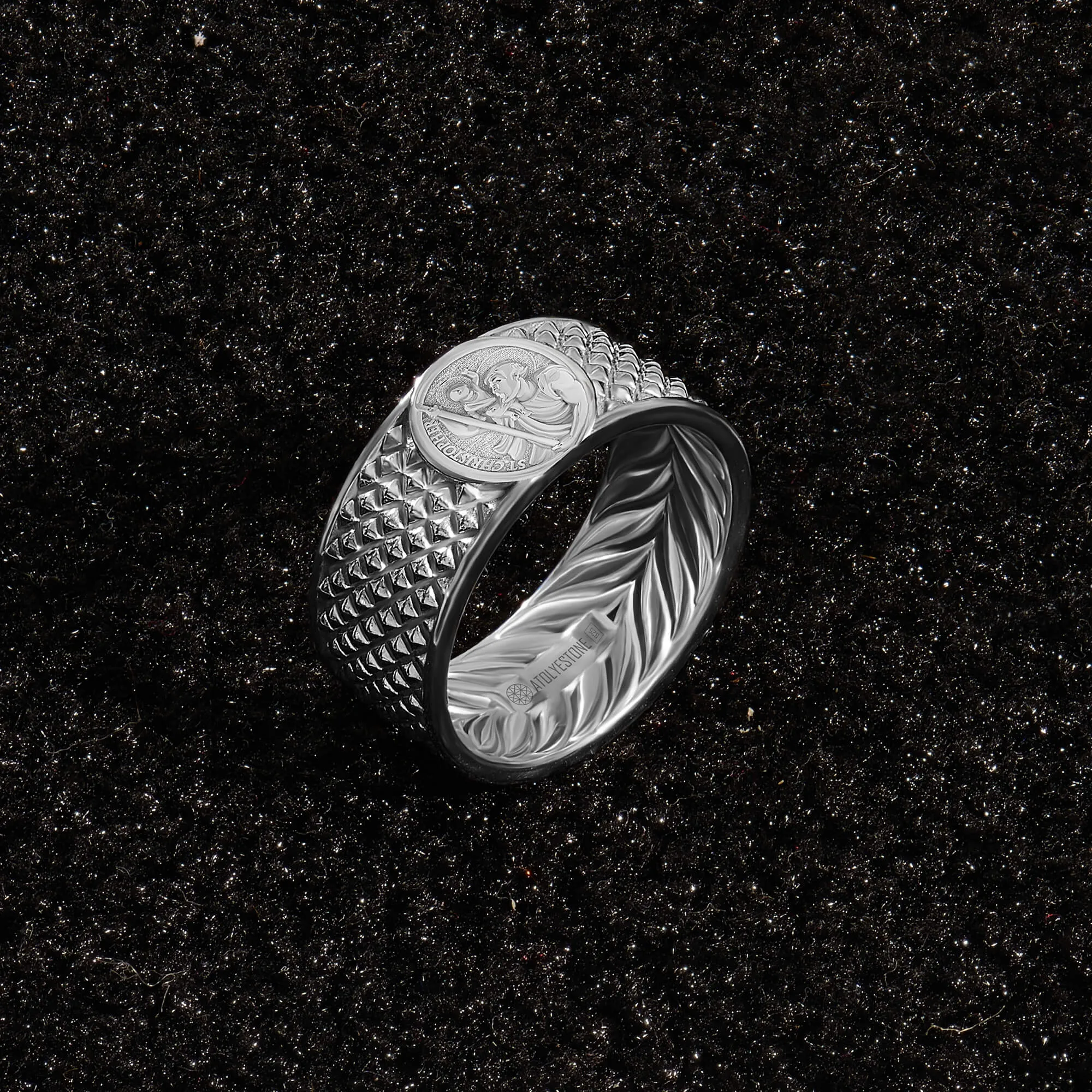 Saint Christopher Pyramid Band Ring in Silver