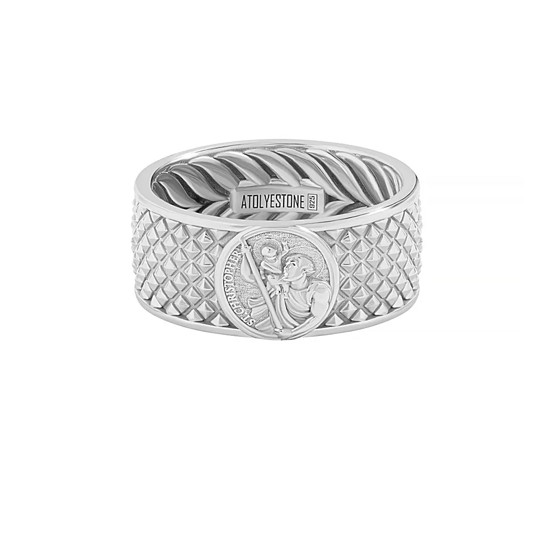 Saint Christopher Pyramid Band Ring in Silver