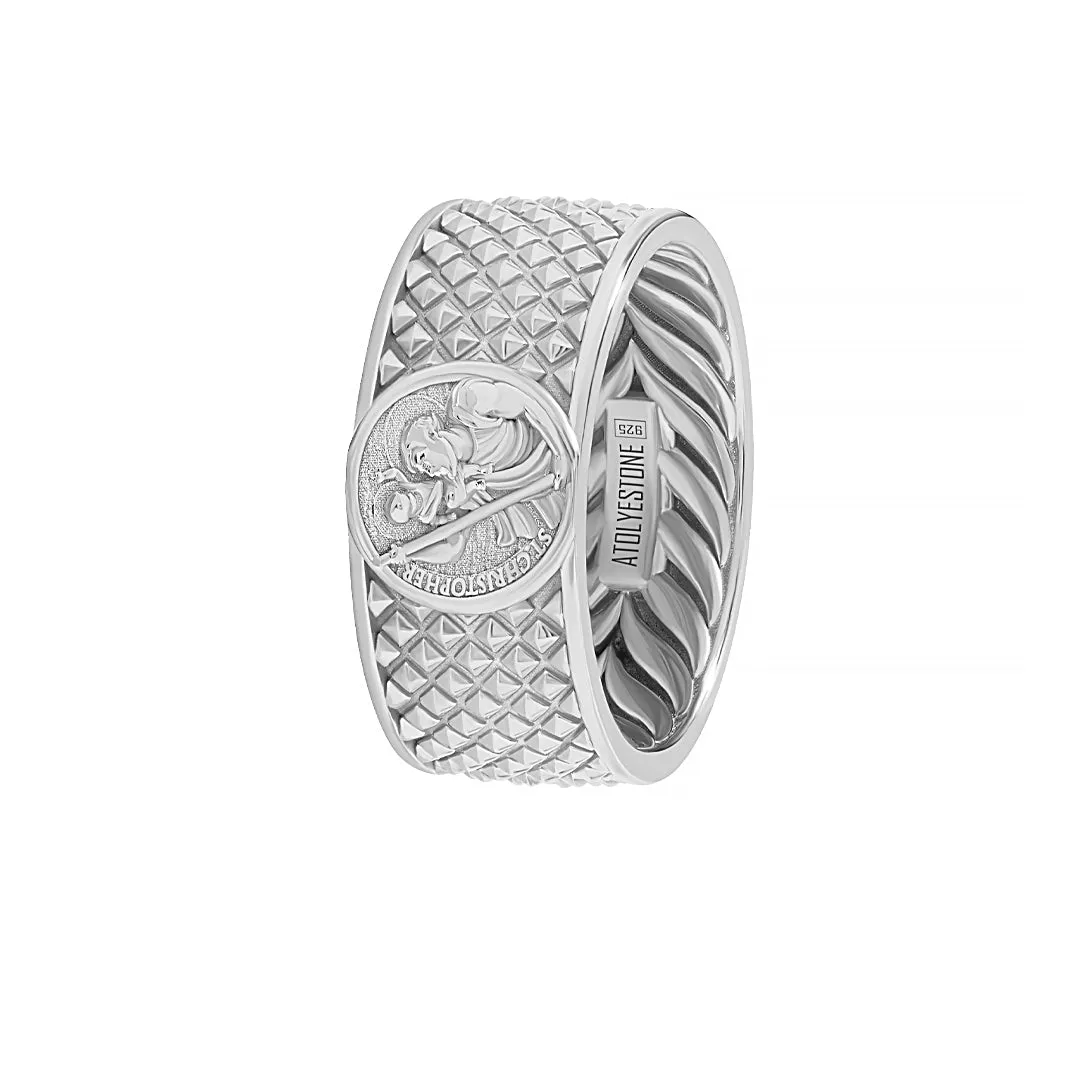 Saint Christopher Pyramid Band Ring in Silver