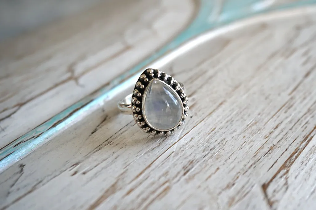 Silver Moonstone Galaxy Ring