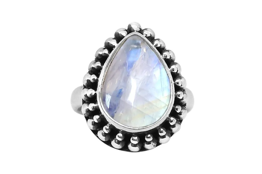 Silver Moonstone Galaxy Ring