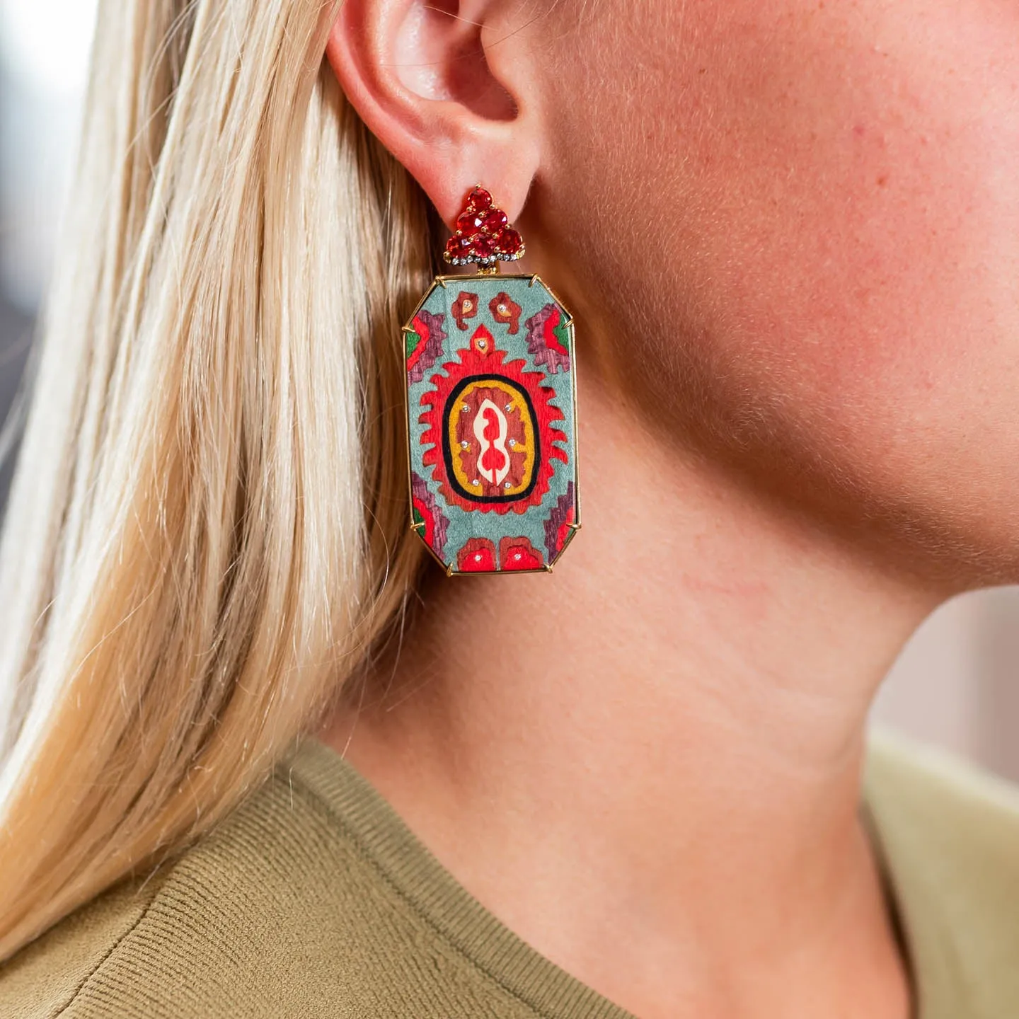 Silvia Furmanovich Silk Road Marquetry Earrings with Diamond and Orange Sapphire