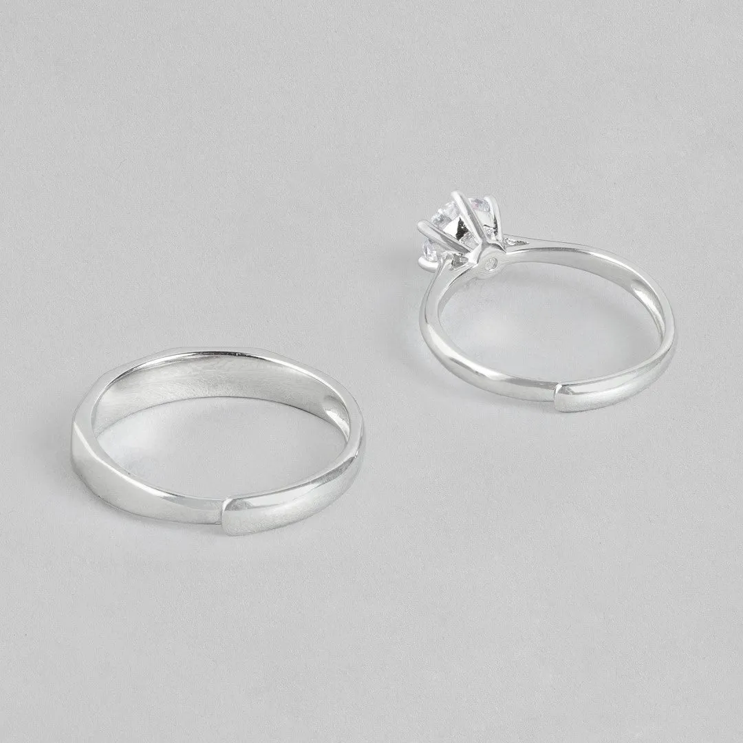 Solitaire Majestic 925 Sterling Silver Lover's Couple Rings (Adjustable)