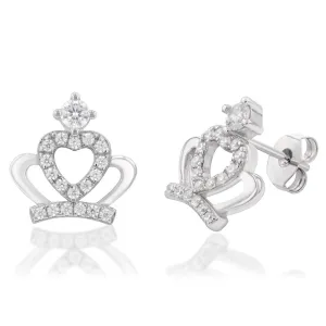 Sterling Silver Cubic Zirconia Crown Stud Earrings