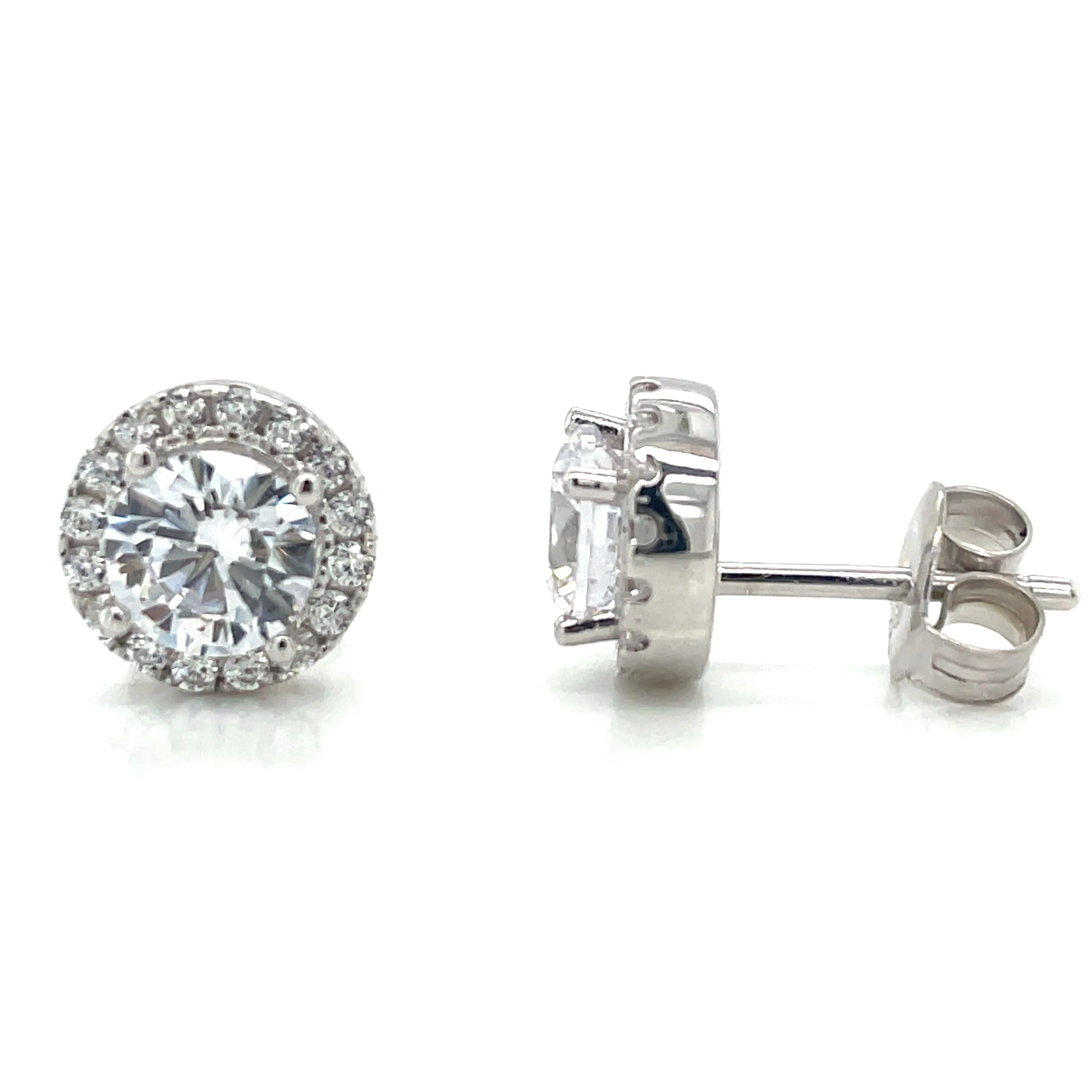 Sterling Silver Round CZ Halo Stud Earrings