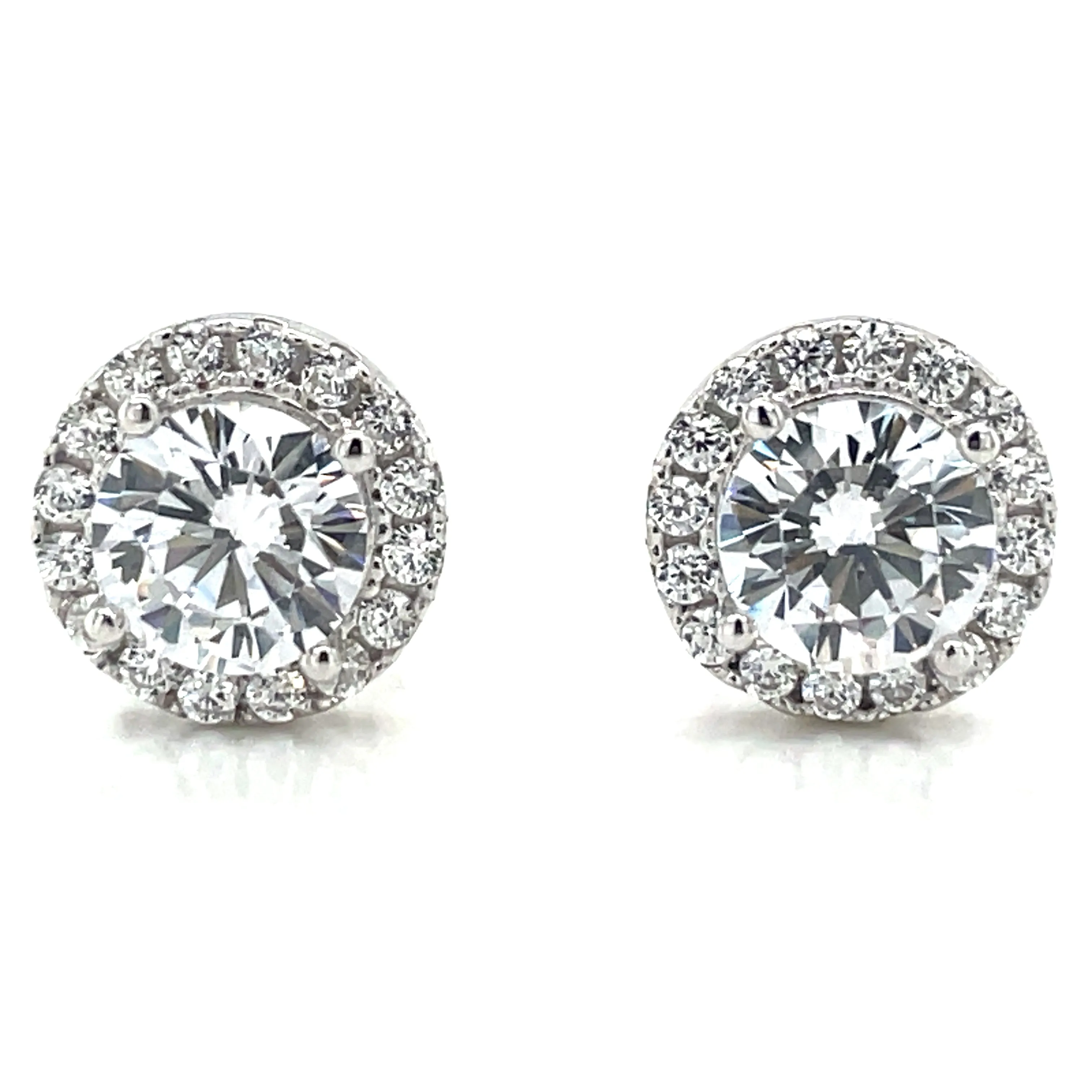 Sterling Silver Round CZ Halo Stud Earrings