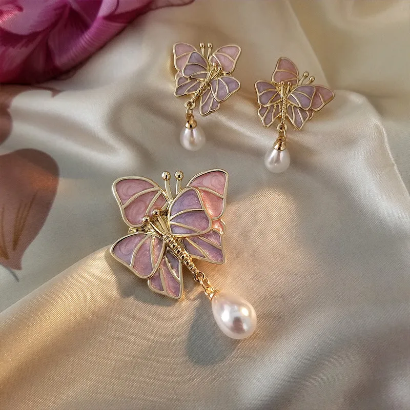 Tender Butterfly  Female Silk Scarf  Brooch Pin