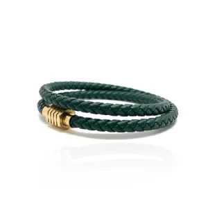 The Green duo and Gold Plated Buckle Leather bracelet