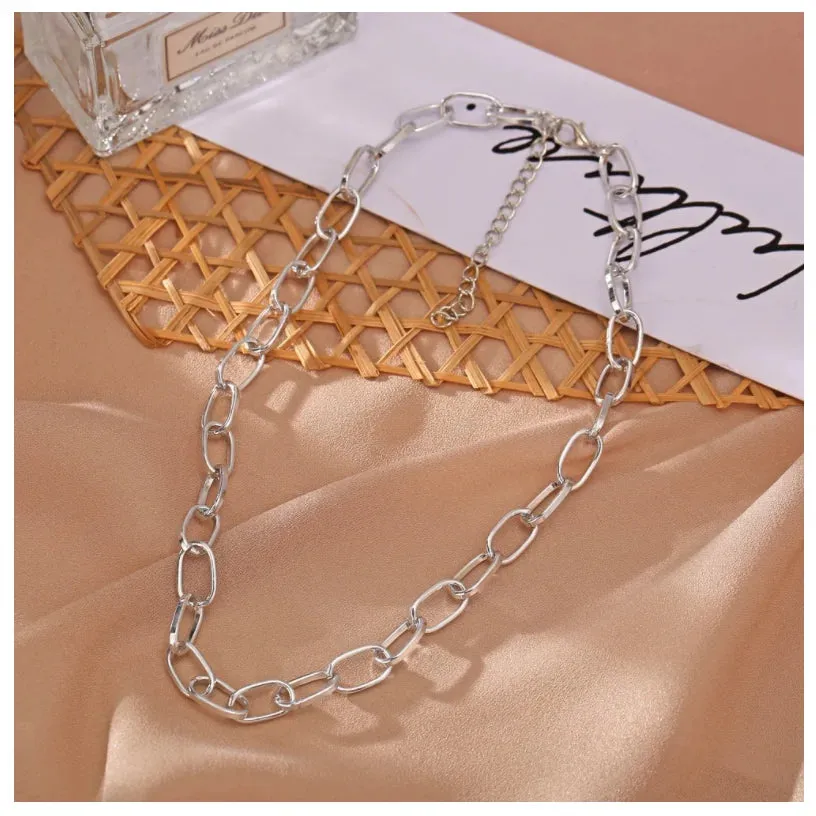 Twist Color Thick Choker Punk Party Rock Women Silver Chunky Chain Lock Gold Necklace