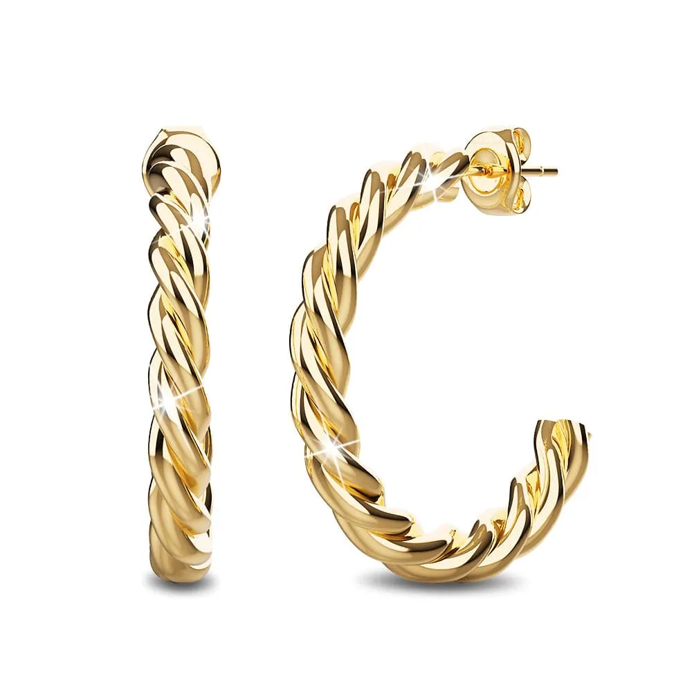 Twisted Braid C-Hoop Gold Layered Earrings 30mm