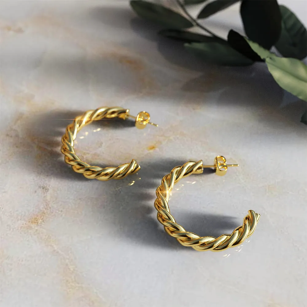 Twisted Braid C-Hoop Gold Layered Earrings 30mm