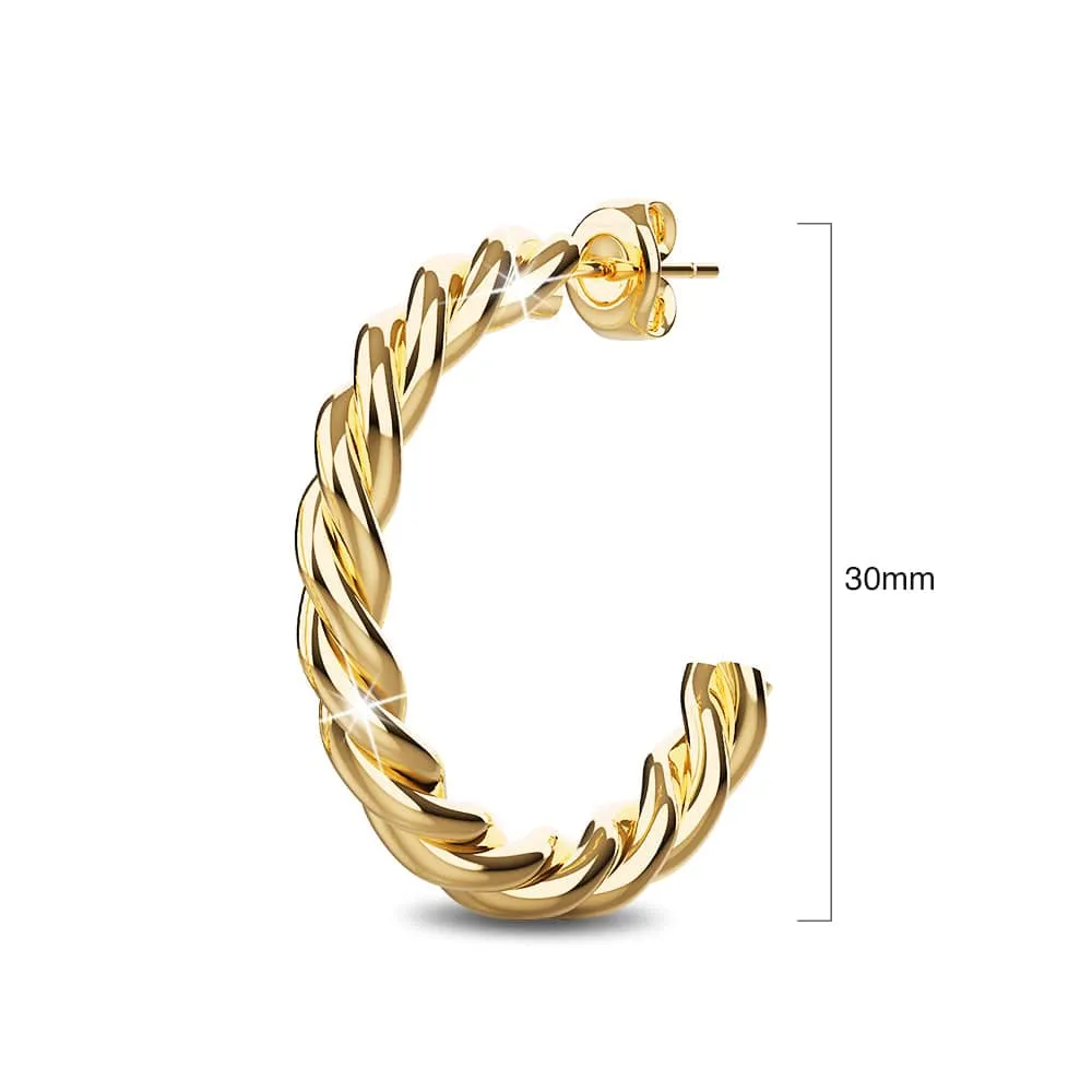 Twisted Braid C-Hoop Gold Layered Earrings 30mm