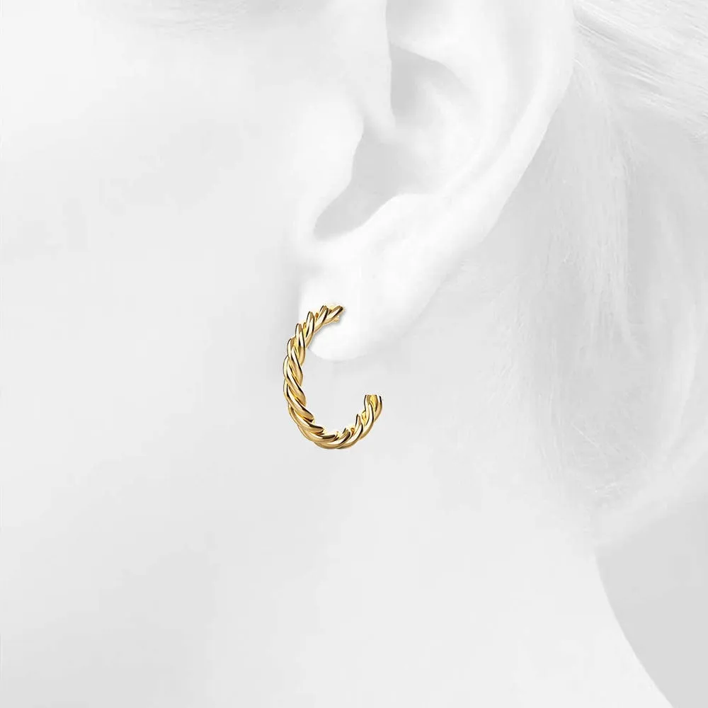 Twisted Braid C-Hoop Gold Layered Earrings 30mm