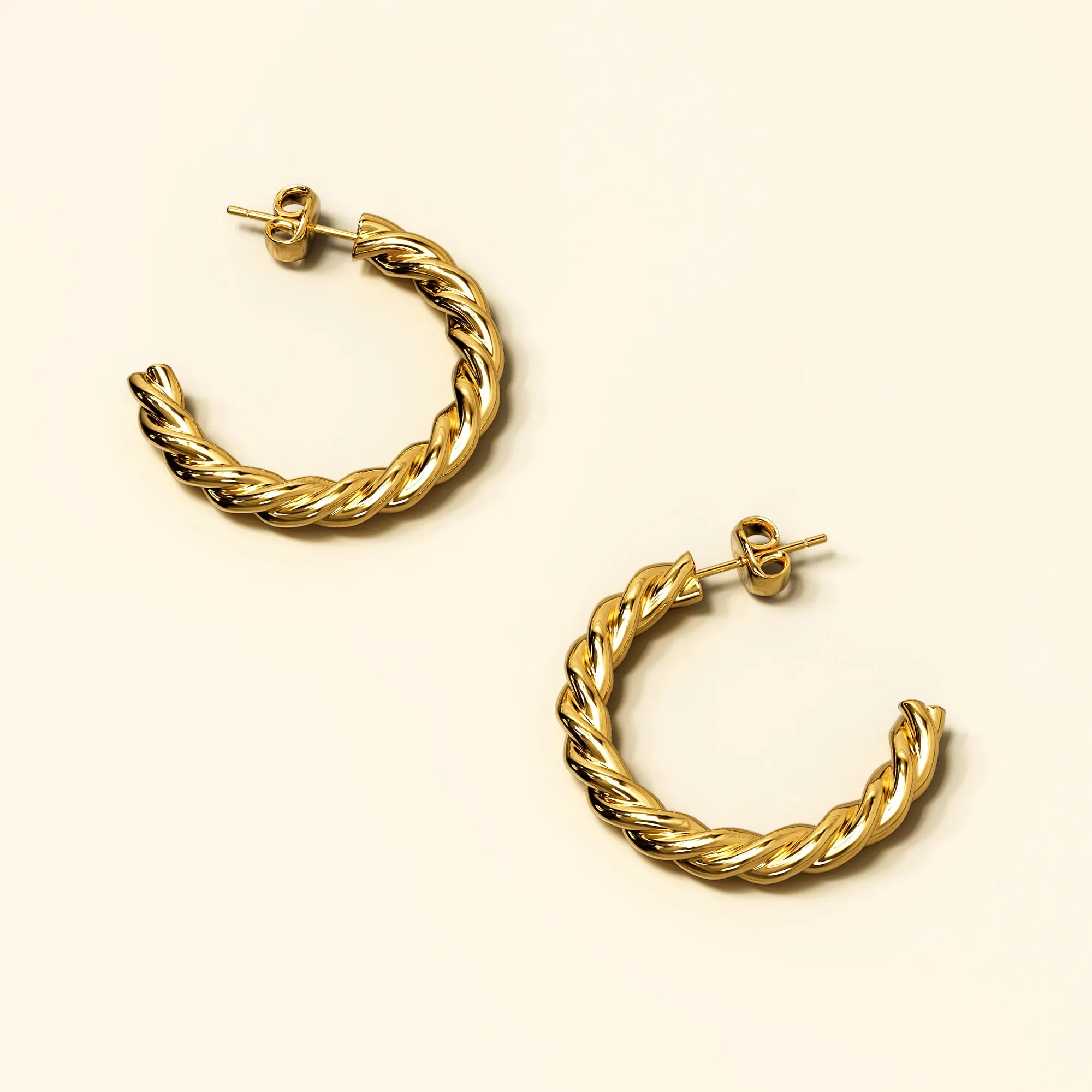 Twisted Braid C-Hoop Gold Layered Earrings 30mm