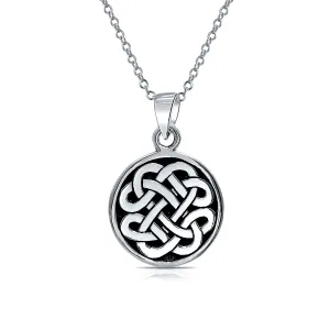 Unisex Celtic Knot Medallion Pendant Necklace in Blackened Sterling Silver