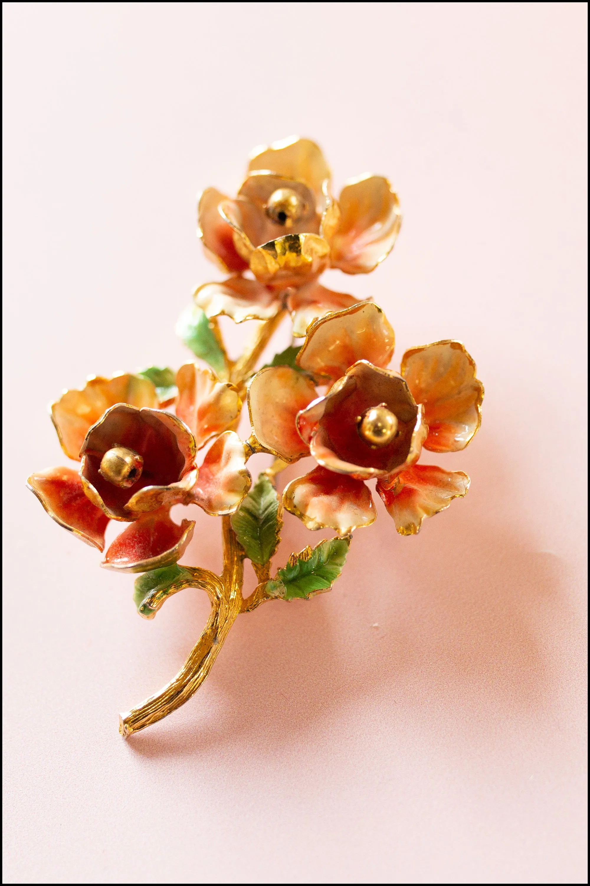 Vintage 1970s Enamelled Rose Brooch