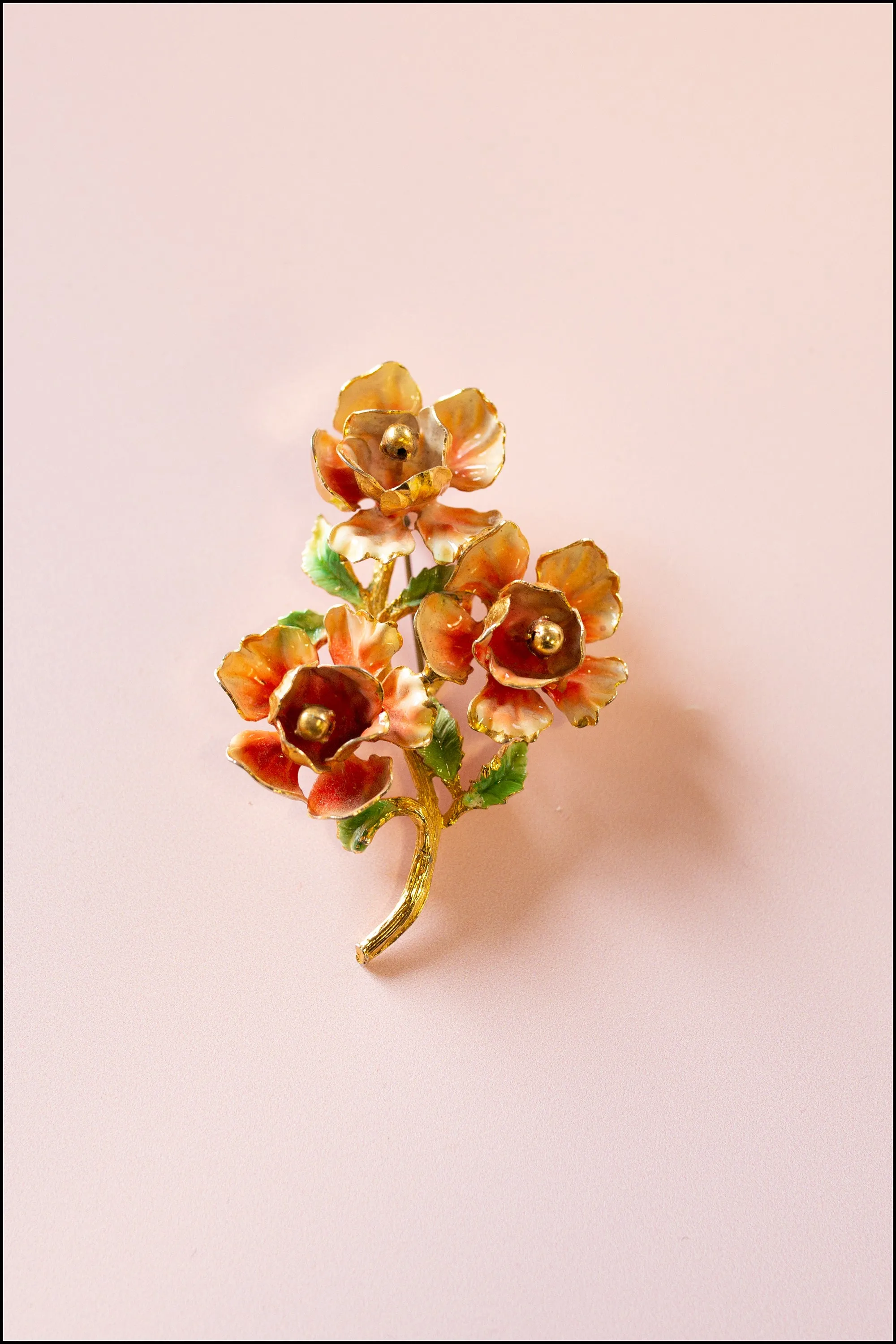 Vintage 1970s Enamelled Rose Brooch