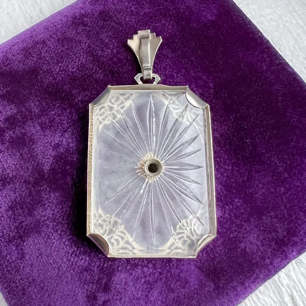 Vintage Filigree Diamond Frosted Camphor Glass Pendant