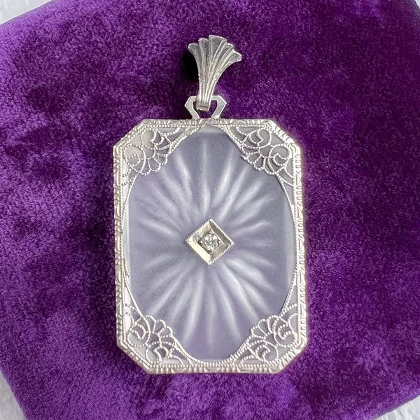 Vintage Filigree Diamond Frosted Camphor Glass Pendant