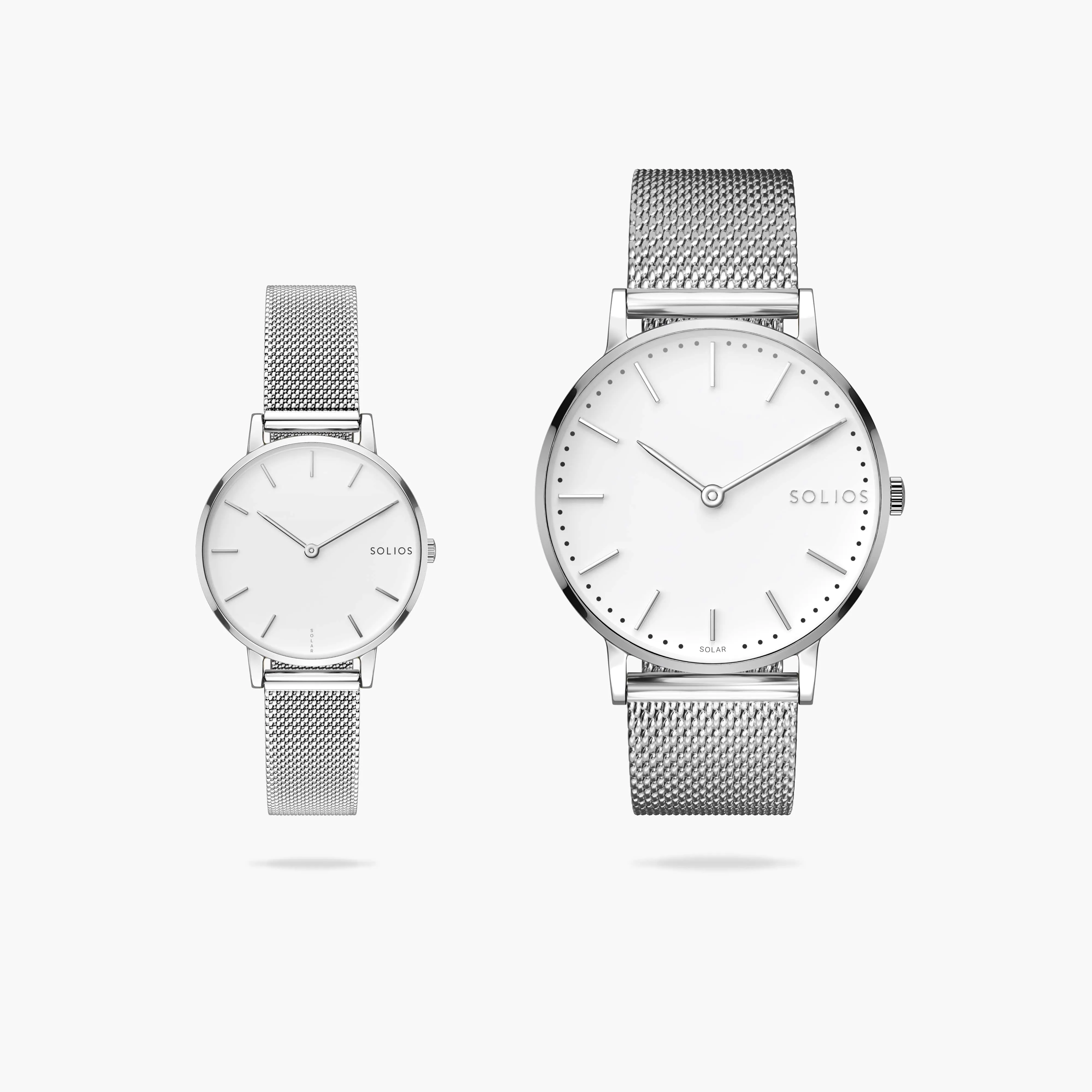 Watch Set - Solar Classic & Mini | White Dial - Silver Case | Silver Mesh