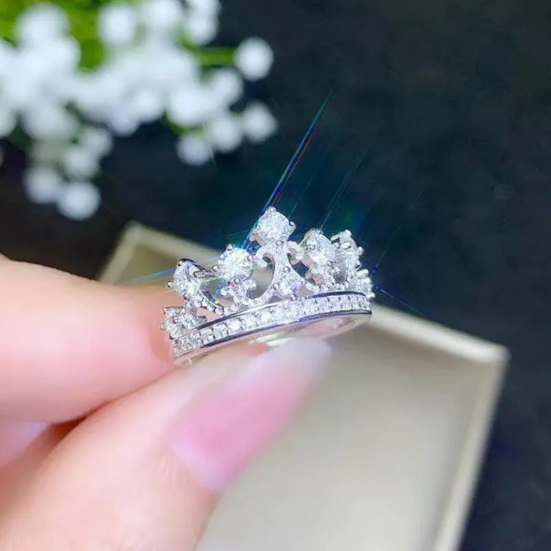 White Gold Plated Silver Moissanite Crown Ring 1ct