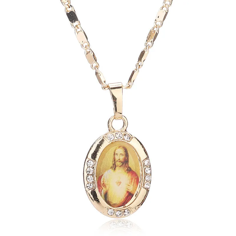 Women Men Cross Jesus Necklace Beads Jewelry Trendy 18K Gold Plated Pendant For Vintage Fine Statement Holiday Accessories