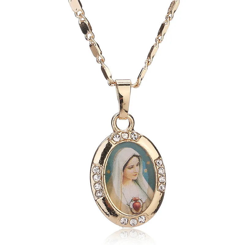 Women Men Cross Jesus Necklace Beads Jewelry Trendy 18K Gold Plated Pendant For Vintage Fine Statement Holiday Accessories