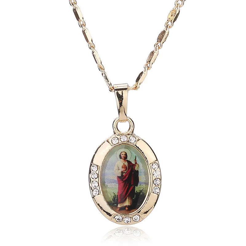 Women Men Cross Jesus Necklace Beads Jewelry Trendy 18K Gold Plated Pendant For Vintage Fine Statement Holiday Accessories