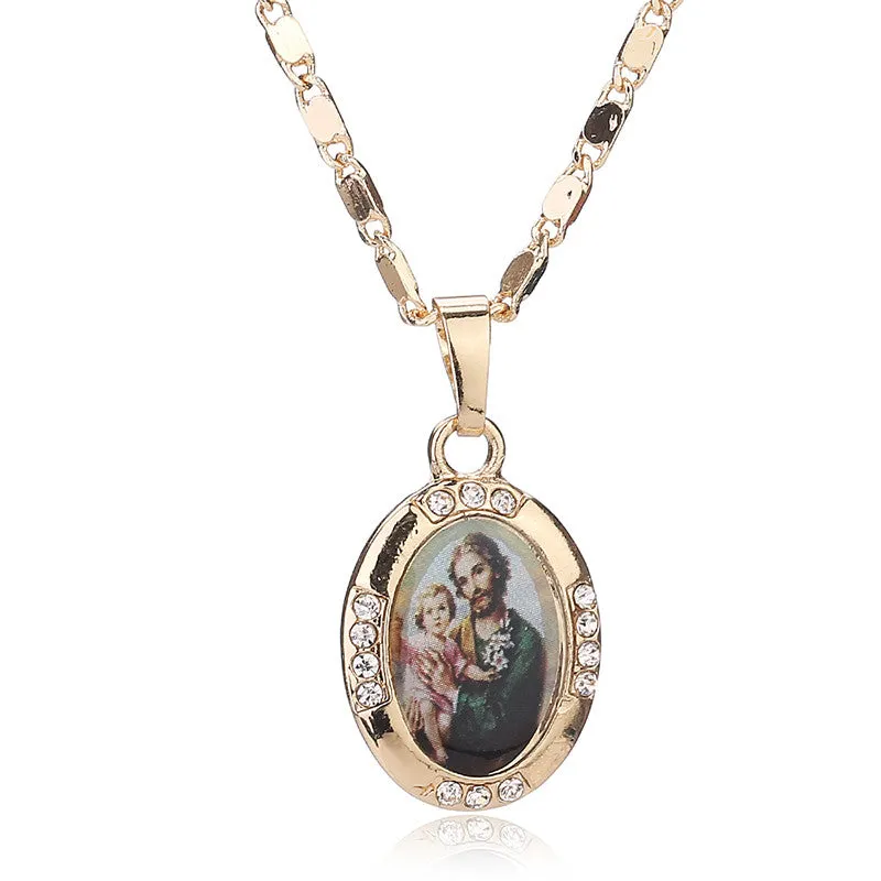 Women Men Cross Jesus Necklace Beads Jewelry Trendy 18K Gold Plated Pendant For Vintage Fine Statement Holiday Accessories